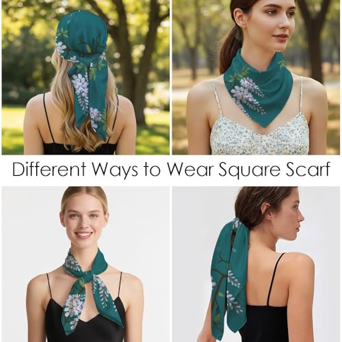 Silk Like Head Scarf for Women Satin Bandana for Hair Wrapping Handbags Fashion Accessory Square Hair Scarf 27.5" - color: 08#deep Green Wisteria Vine