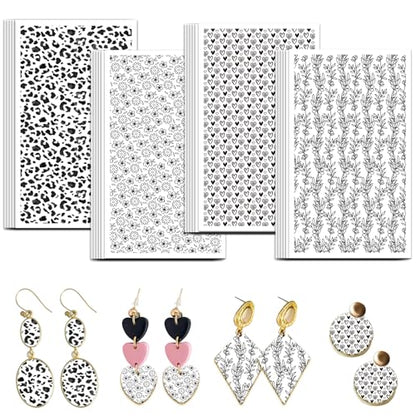 OLYCRAFT 24Pcs Black and White Pattern Clay Transfer Paper 4 Styles Leopard Print Transfer Paper for Polymer Polymer Clay Transfer Sheets Small Transfer Paper for Clay Earrings Jewelry Making - style: Black and White
