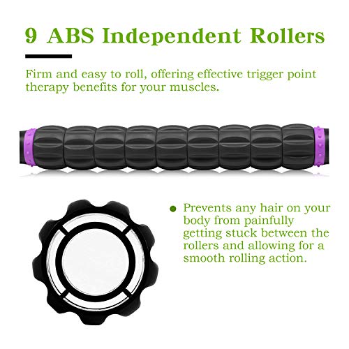 Muscle Roller Massage Roller Stick- Deep Tissue Fascia Blaster for Myofascial Pain Relief, Lymphatic Drainage & Body Sculpting, Handheld Physical Therapy & Recovery Tool (Purple Black-18 inch) - color: Purple Black
