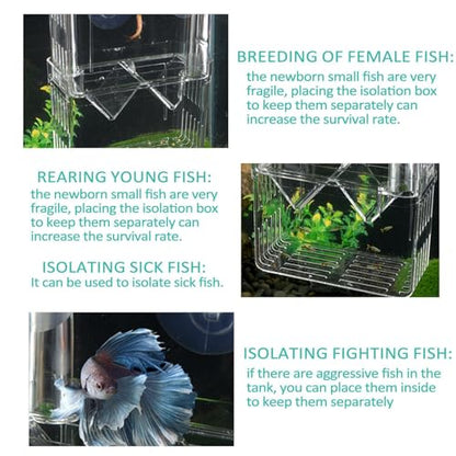 1/2 Fish Breeding Box - Aquarium Breeder Box, Fish Acclimation Box with 2 Suction Cups | Easily Install Fish Isolation Box, Acrylic Aquarium Hatchery Incubator for Baby Fishes Shrimp Betta Guppy - size: M