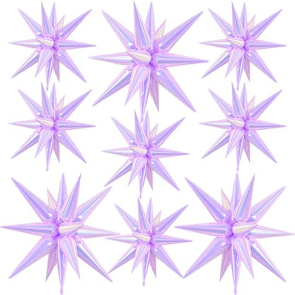 9Pcs Iridescent Purple Star Balloons, Spike Foil Balloons Kpop Decor - color: Iridescent Purple