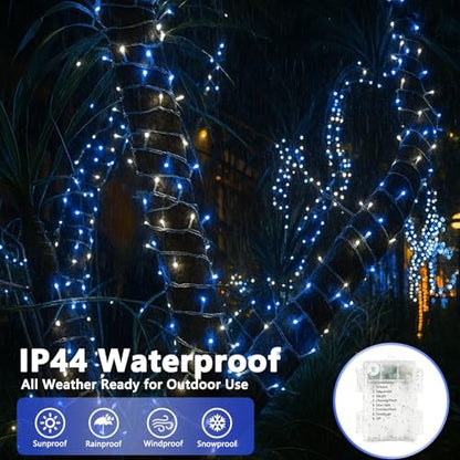2 Pack 200 LED Battery Operated String Lights, Twinkle Lights Blue & White - color: Blue and White, size: 2PK(100LED)