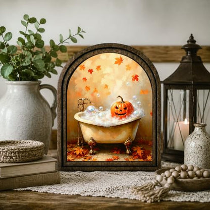 Halloween Pumpkin Bath Arched Table Sign, Rustic Farmhouse Decor - color: Pumpkin Bathtub