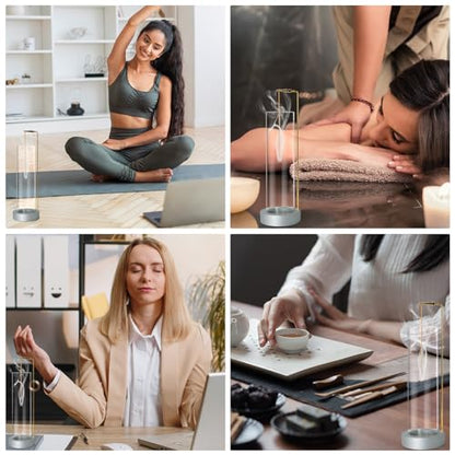 Incense Holder for Sticks, Anti-Ash Flying Incense Burner with 30 Incense Sticks, Detachable Glass Ash Catcher - color: Sliver