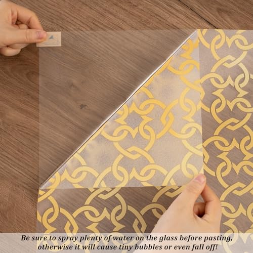 DKTIE Celtic Knot Seamless Pattern Full Privacy Window Film | French Doors Stained Glass Look Art Deco Background Japanese Overlap Circle Net (C650, 17.7'' x 78.7'') - color: C650, size: 17.7'' x 78.7'' (with tools)