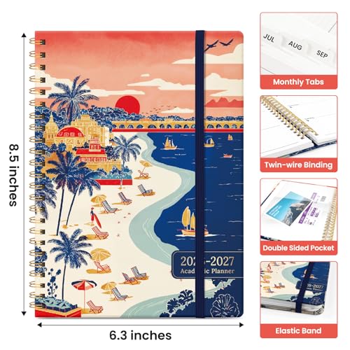 Planner 2026–2027, Academic Monthly Weekly Spiral Calendar, July 2026 – June 2027, Hardcover Agenda Notebook with Tabs, 6.3" x 8.5", Perfect for Students, Teachers, School & Daily Planning - Coastal Sunset - color: P-Coastal Sunset, size: (6.3"x8.5")a5