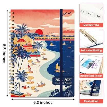 Planner 2026–2027, Academic Monthly Weekly Spiral Calendar, July 2026 – June 2027, Hardcover Agenda Notebook with Tabs, 6.3" x 8.5", Perfect for Students, Teachers, School & Daily Planning - Coastal Sunset - color: P-Coastal Sunset, size: (6.3"x8.5")a5