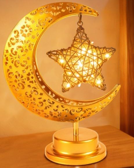 OLEEK Ramadan Decorations Moon and Stars - Ramadan Lights for Table - Ramadan Decorations for Home 2026 - Ramadan Gifts for Kids Lanterns - Ramadan Decor Moon and Star Lamp - Crescent Moon lamp - style: Star