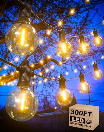 Zuske Outdoor String Lights Waterproof, 300FT Patio Lights with 146 Shatterproof G40 Globe Bulbs(6 Spare), Connectable Dimmable LED Hanging String Lights for Outside Backyard Porch Balcony (150FT x 2) - size: Electric-300FT