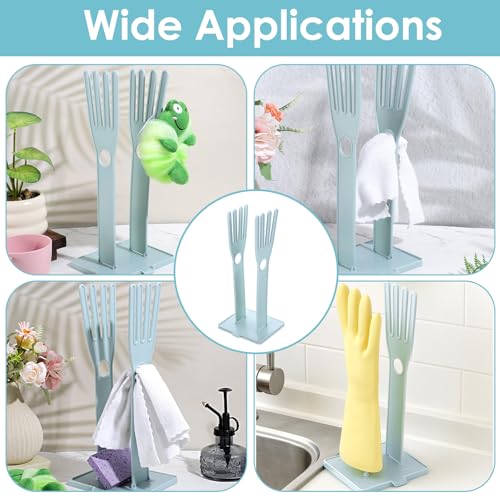 Kitchen Gloves Holder Mitten Dryer Reusable Rubber Glove Clothes Drying Rack Plastic Washing Sink Holder Stand Towel Hanger for Dish Gloves Rags Sponge Food Bag Organizer Blue