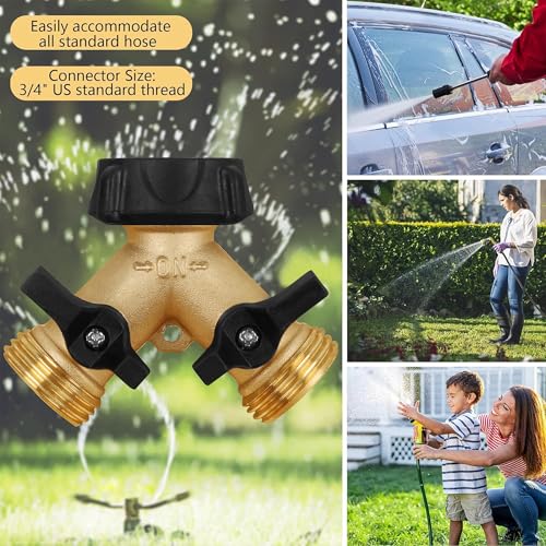 Biswing Garden Hose Splitter 2 Way, Heavy Duty Brass Connector Tap Splitter, Y Splitter 2 Valves with 2 Extra Rubber Washers - size: 2 Way