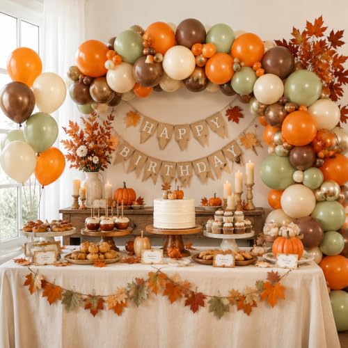 Fall Harvest Balloons, Autumn Olive Green Burnt Orange Thanksgiving Balloon - color: Olive Green Orange Cream