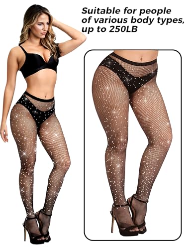 Buauty Black Fishnet Stockings for Women, Fishnet Tights Plus Size One Size Fit All - color: Rhinestone-black, size: One Size