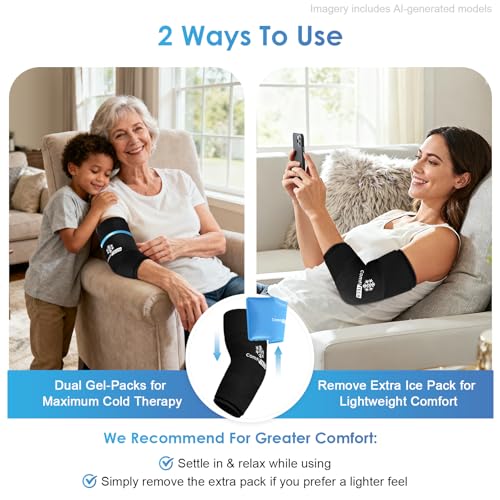 ComfiTECH Dual-Gel Elbow Ice Pack Wrap, Multi-Use Ice Pack for Elbow, Arm, Knee and Calf, Flexible Ice Sleeve for Tennis Elbows, Golfers Arm, Muscle Relaxation, Medium - size: M-Dual-Gel