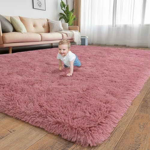 Soft Shag Rugs for Girls Bedroom, Fluffy Washable 4x6 Blush Pink - color: Blush Pink, size: 4' x 6' (Rectangular)