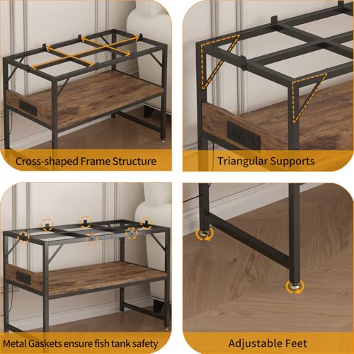 METYERRY Modern 15 Long Gallon Fish Tank Stand for Home Office, 2-Tier Aquarium Stand with Shelf for Storage, Fish Tank Table 24" x 12" x 21", Ideal for Breeder Tanks, and Reptile Terrariums, Rustic Brown
