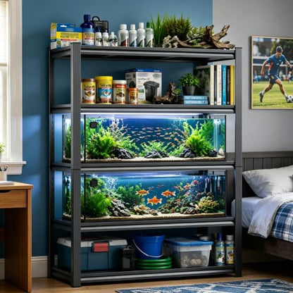Aquarium Stand 2000 LBS Fish Tank Stand Heavy Duty Adjustable Shelf | Heavy duty metal storage shelving with adjustable tiers for turtle tanks, reptile terrariums and pet supply organization - size: 5-TIER 63"H×39.4"W×13.8"D
