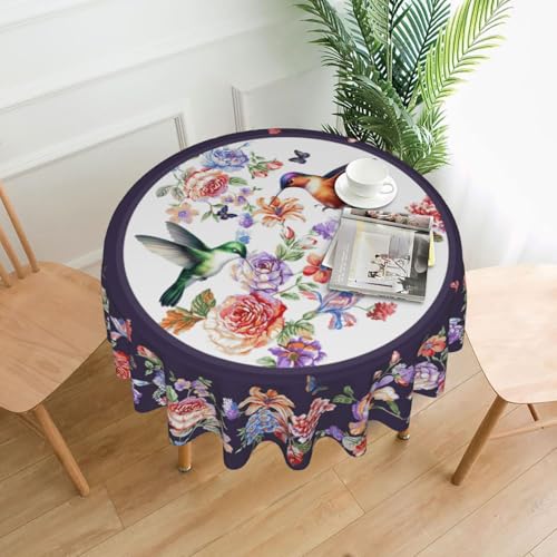 Hummingbird Tablecloth Spring Summer Round Table Cover Washable Table Cloth for Home Kitchen Party Picnic 60 Inch - color: Hummingbird