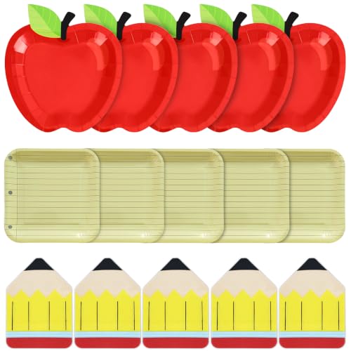 180Pcs Back to School Red Apple Paper Plates and Napkin Set,Serves 60 - style: Back to School