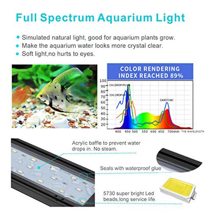 hygger 16W Full Spectrum Aquarium Light with Aluminum Alloy Shell Extendable Brackets, White Blue Red LEDs, External Controller, for Freshwater Fish Tank (24-30 inch) - size: 16W (24-30 inch)