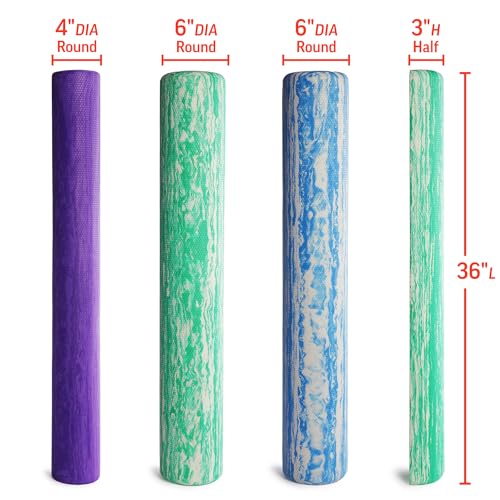 OPTP PRO-ROLLER Standard Density Foam Roller – Round, Purple, 36" x 4" | Durable roller for back massage, deep tissue foam roller exercises, stretching, fitness, yoga & Pilates, purple, 36" x 4"