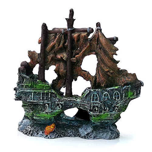 M2cbridge Antique Roman Column Ruins European Castle Aquarium Decorations Fish Tank Hideout Rocks (Pirate Shipwreck) - color: Pirate Shipwreck
