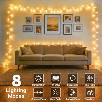 Ollny Fairy Lights Battery Operated 33FT 100LED Warm White, Clear Wire - color: Warm White-(Clear Wire), size: 100 LED