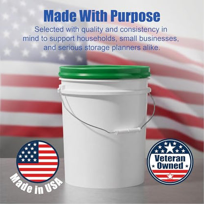 5 Gallon Bucket - Food Grade w/Lid BPA-Free, White/Green, 3 | Airtight Gamma Seal Screw-On Lid, Heavy-Duty 90 Mil HDPE Plastic, Food Safe and Durable Container, Bulk Storage, Made in USA - color: White/Green, size: 3 Packs