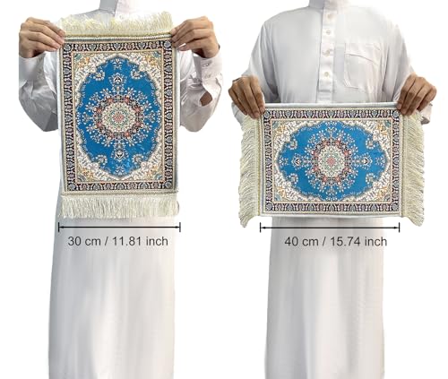 Portable Islamic Prayer Small Mat Classic Pattern Muslim Prayer Rug Small Rug Foldable Salah Carpet Mat with Tassel - color: Blue