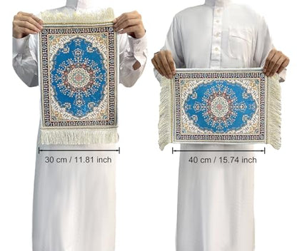 Portable Islamic Prayer Small Mat Classic Pattern Muslim Prayer Rug Small Rug Foldable Salah Carpet Mat with Tassel - color: Blue