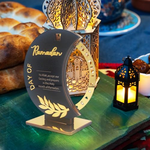 Surakey Ramadan Countdown Calendar Mirror Golden Ramadan Decorations Eid Mubarak Count Down Desk Rotatable Countdown Calendars Muslim Festival Reminder Kareem Ramadan Advent Calendar Decor, Style 4