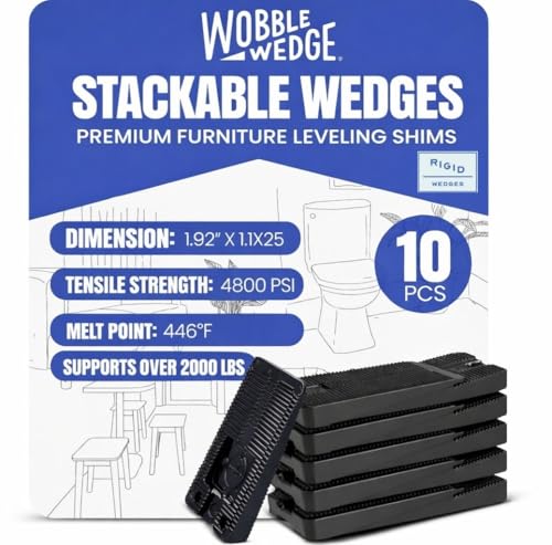 Wobble Wedge Rigid Heavy Duty Leveling Plastic Shims, Black, 10-Pack | Made in USA Rigid Shims with Tough, Durable, Interlocking Non-slip Grip Design; Multipurpose Leveling for Varied Projects - size: 10