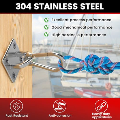 sprookber 304 Stainless Steel Pad Eye Snap Hooks, M5 Heavy Duty Ceiling Hooks, 500 lb Capacity Hammock Swing Hanging kit, Plant Hangers, Marine Hardware Staple Hook Loop with Screws, Set of 8 - size: 2 Inch, style: Square