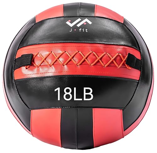 JFit Wall Ball – Premium Soft Weighted Exercise Ball for Strength, Conditioning, Gym & Home Workouts, 4-30 LB - color: Red/Black, style: 18 LB