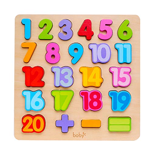 Wooden Number Puzzle Toys,Educational Math Counting for Kids - color: Red