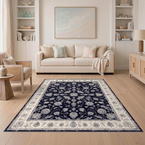 5'x7' Blue Midnight Floral Prayer Design Washable Area Rug - color: Blue/Pattern 9, size: 5' x 7' (Rectangular)