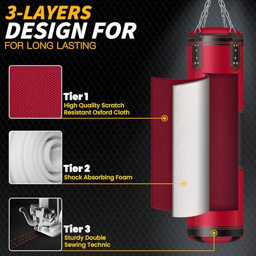 Prorobust Punching Bag for Adults, Red 4ft Oxford Heavy Boxing Bag Set with 12 oz Gloves for MMA Kickboxing Boxing Karate Home Gym Training (Unfilled)