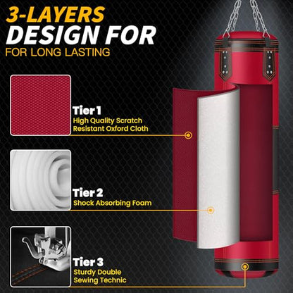 Prorobust Punching Bag for Adults, Red 4ft Oxford Heavy Boxing Bag Set with 12 oz Gloves for MMA Kickboxing Boxing Karate Home Gym Training (Unfilled)