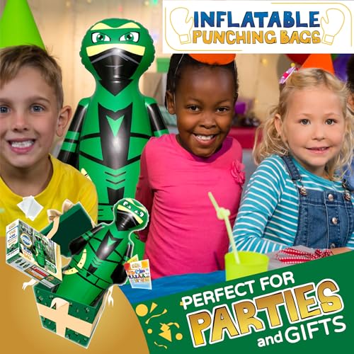 INFLATABLE DUDES Green Ninja Toy 47” - Kids Punching Bag | Sand-Base | Bop Bag, Pre-filled with Sand, Inflatable Toy, Punching Bag for Kids, Enhanced Bounce-Back Action, Indoor/Outdoor - color: Green Archer Standard Ninja | Pre-filled with Sand