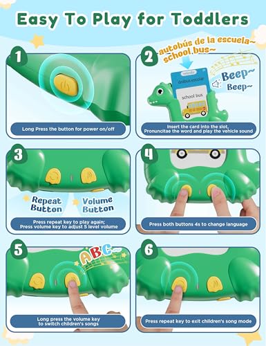 Portuguese and English Talking Flash Cards for Kids, 510 Sight Words Bilingual Learning Toys for Toddlers, Brazilian Portuguese Alphabet Flashcards Pocket Speech Therapy Toys, Dinosaur Shaped - size: 510-Portuguese&English