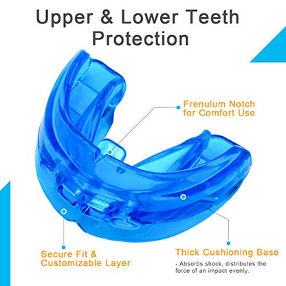 Coolrunner Double Braces Mouth Guard, Sports Athletic Mouth Guards Youth Mouthguard for Upper and Lower Teeth Protection Required for Youth, Teenager and Adults (Blue) (Blue)