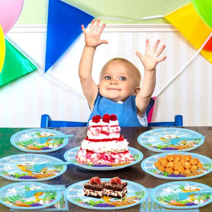 Qyeahkj 100 Pcs Baptism Plates and Napkins, First Holy Communion Party Blue Paper Disposable Tableware Decorations for Boys God Bless Decor for Christening Celebration Party Baby Shower, Serves 25 - style: First Holy Communion
