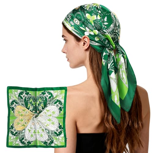 27" Head Scarf Like Satin Silk for Women,Hair Scarves Bandana,Headband Silk Feeling for Hair Wrap - color: Green
