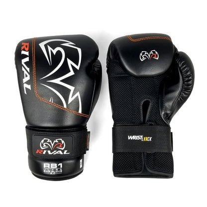 RIVAL Boxing RB1 2.0 Ultra Bag Gloves, Hook and Loop Closure, Super-Resistant Microfiber, High-Density Foam, Breathable Mesh Palm - color: Black, size: Medium