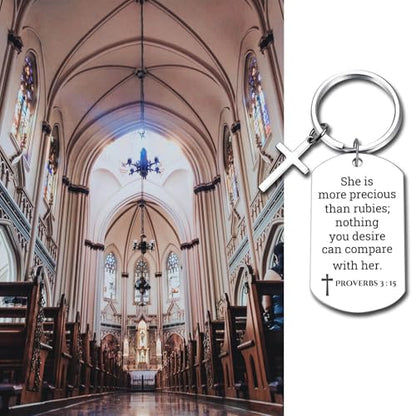 GiftYou Inspirational Scripture Metal Key Chains with Cross Pendant - Bible Verse Keychain Religious Gift for Christian - color: Proverbs 3:15