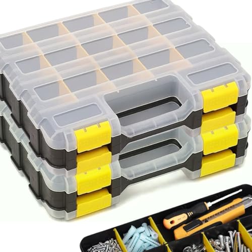 Andalus Tools Organizer Box, Small Parts Storage 34-Compartment Double-Sided Portable Hardware Organizer Removable Plastic Dividers for Screws, Nuts, Bolts, Nails – Yellow (2 Pack, 12.5" x 10.5" x 3") - color: Yellow, size: 2 Pack