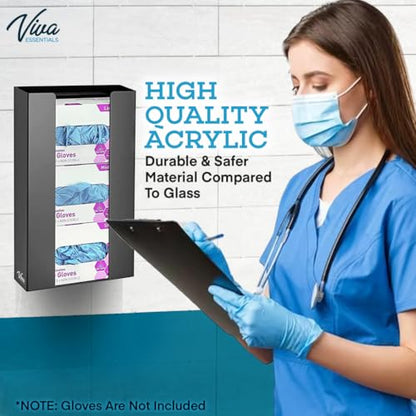 AdirMed VivaEssentials Triple Glove Box Holder, Wall Mount or Free Standing Black Acrylic Glove Holder - color: Black, style: Triple Box Capacity
