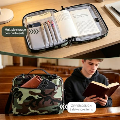 Bible Cover Case for Women Large Bible Cover for Girls Bible Study Supplies Accessories with Handle and Shoulder Strap | Durable - color: Green Camo
