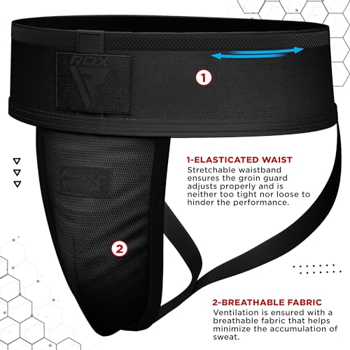 RDX Groin Protector Cup Men, Boxing Kickboxing MMA Muay Thai Sparring Groin Guard, Ventilated Adjustable,Karate Fighting Training, Underwear Jiu Jitsu BJJ Protection, Boys Youth - color: Black, size: Large