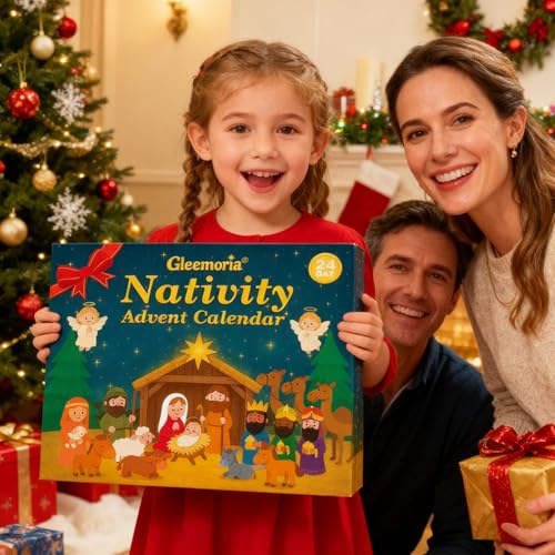 Nativity Advent Calendar 2026 Kids - 24 Days Light-Up Nativity Scene Set with Resin Figures，Toddler Advent Calendar 2026 Girls and Boys，Christmas Countdown Calendar Gifts for Children